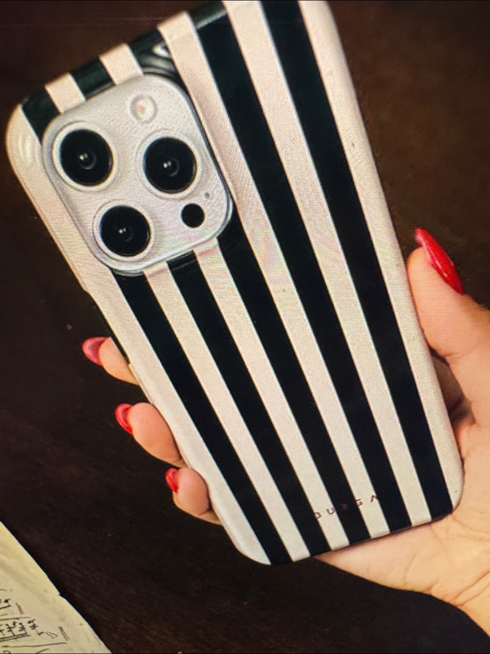 Burga Pink Phone Case with black Vertical Stripes - iPhone 16 plus MagSafe - Picture 5 of 5